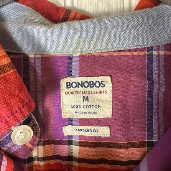 Bonobos Red and Purple Plaid Button Down Cotton Shirt - Picture 3 of 5